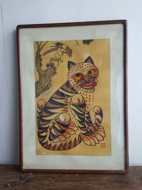 새해 기쁜소식을 전해주는 까치호랑이 그림